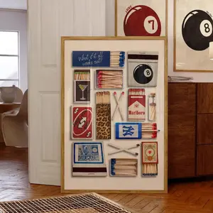 Vintage Matchbox Pattern Unframed Painting, Retro Matchbox Wall Art, Wall Art Decoration, Wall Decor for Home Living Room Bedroom, Home Decor, Ornaments