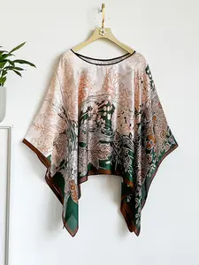 French Luxury Floral Print Silk Feel Shawl, Windproof Sandproof Soft Scarf Wrap, Fashion Versatile Accessory for Stylish Floral Pattern Shawl