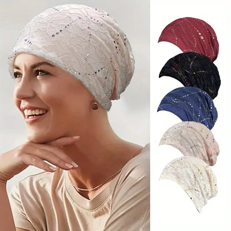 Women's 5-Piece Stylish Soft Breathable Lightweight Slouchy Undercap Beanie - 1 Size Daily Evening Specialty Kitchen Worker Accessory for Spring Summer