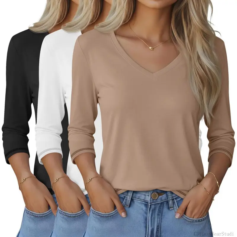 3 Pack Women's 3/4 Length Sleeve Tops V Neck T Shirts Loose Fit Blouses Casual Tees 2026 Fashion ClothesC31EasyWearStudio 3 Pack Women's 3/4 Length Sleeve Tops V Neck T Shirts Loose Fit Blouses Casual Tees 2026 Fashion ClothesC31EasyWearStudio