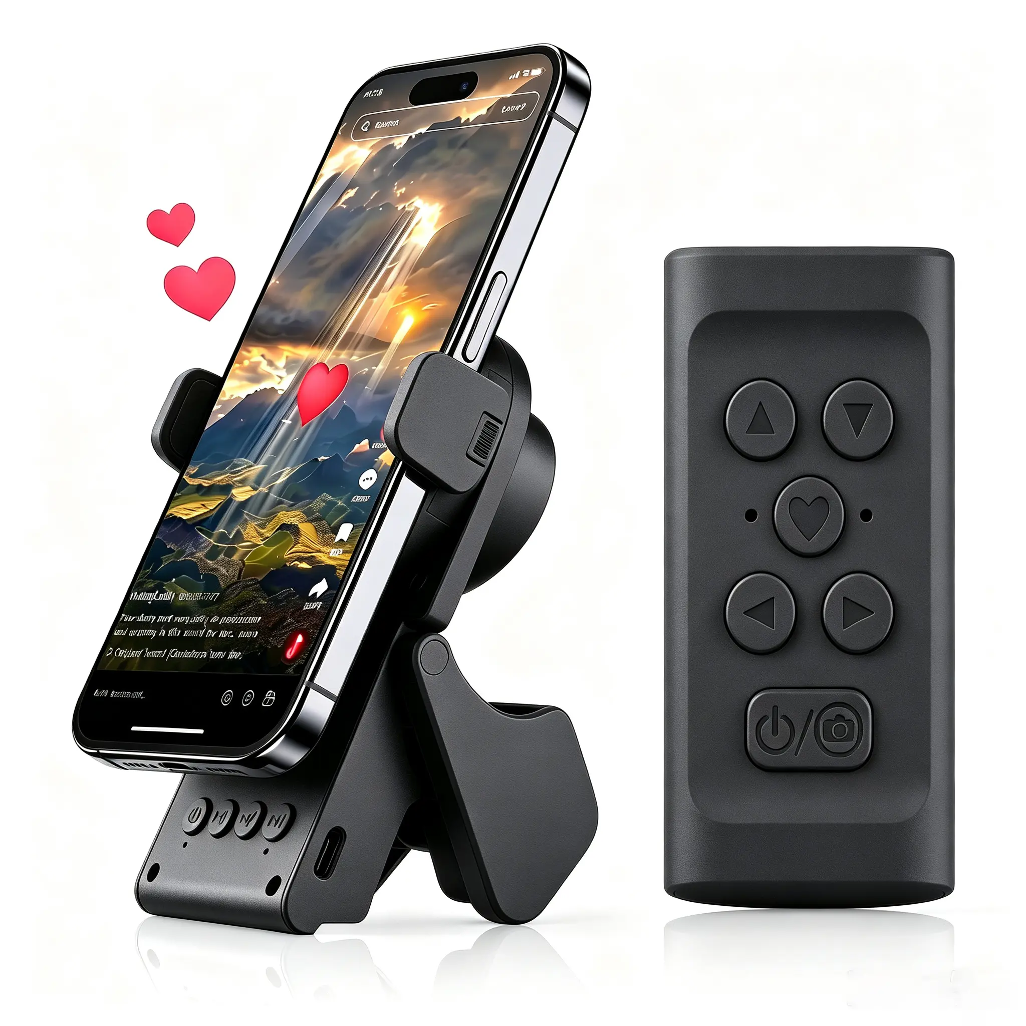 MFHHFM TikTok Scroll Remote with Bluetooth Speaker, 4-in-1 Wireless Page Turner, Adjustable Phone Stand, Camera Shutter for Selfie, Video Recording, Kindle Reading, iOS & Android Compatible