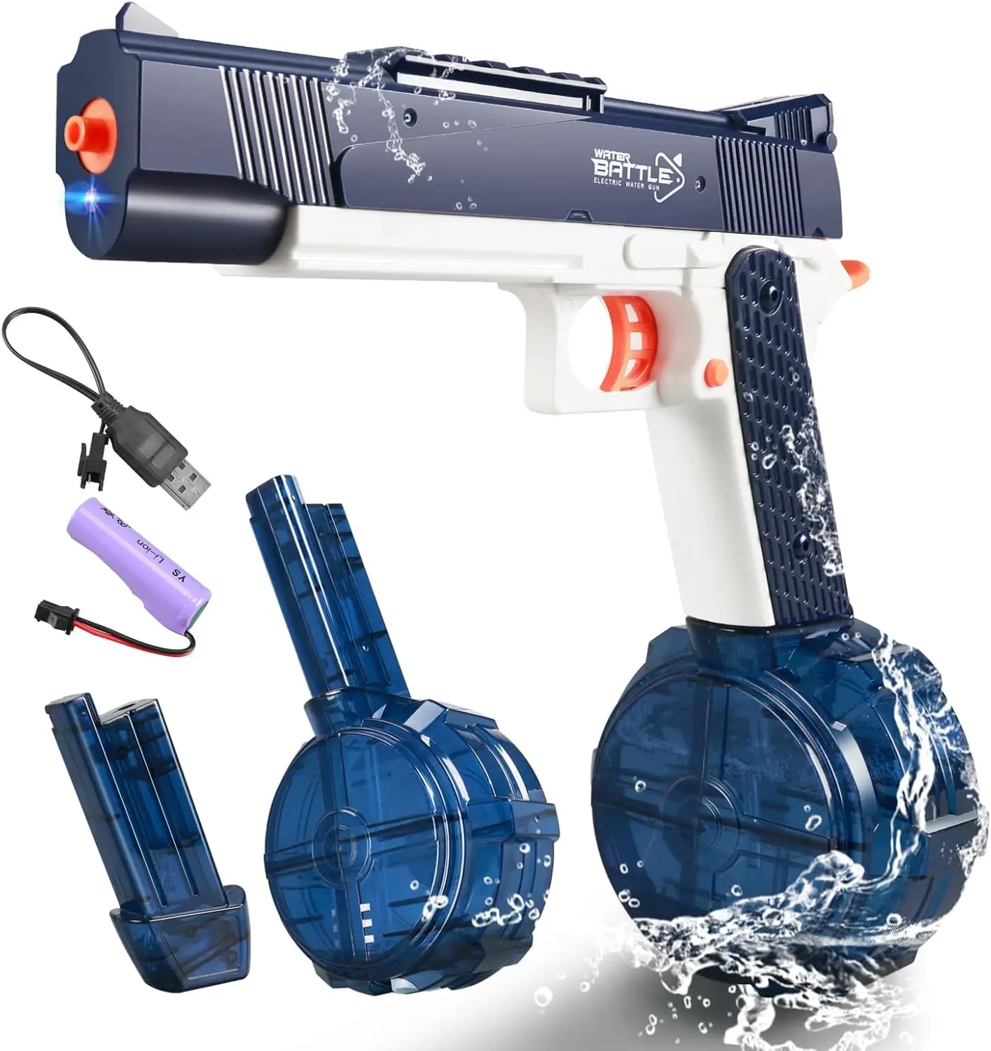 Unisex Adult Automatic Electric Water Gun - 3rd-Generation Motor, 510cc High Capacity, 1-Button Operation, 60ml Backup Magazine, Cells, High Power Shot, Quick Drain Shots, Blue Sports Outdoor Toy, Beach Summer Party Gift, Non-Slip Handle