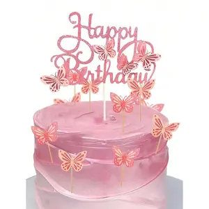 13pcs Butterfly Cake Decorations, 3D Paper Cupcake Picks, Women Birthday Party Supplies, Butterfly Cake Topper, Baby Shower Decoration