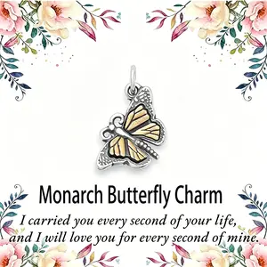 1pc Silver-Plated Monarch Butterfly Charm with Copper Base, Vintage Motif & Butterfly Form, Fashion Everyday Jewelry Accessory for Necklace/Bracelet, Ideal for Daily Wear or Birthday Gift