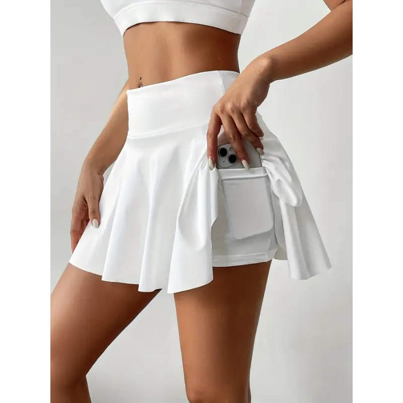 Solid Color Sports Skorts With Phone Pocket, Tennis Golf Yoga Active Skirts, Women's Activewear for Koningsdag/King's Day