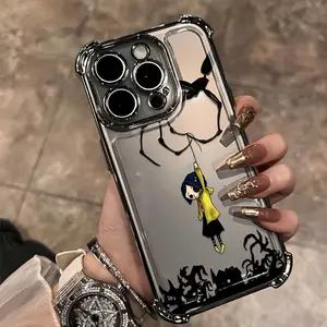 Anime Popular C-Coraline Pattern Phone Case,Electroplated Cover with Airbag Shockproof Soft TPU Cover for iPhone X 11 12 13 14 15 16 17 Pro Max Plus Air