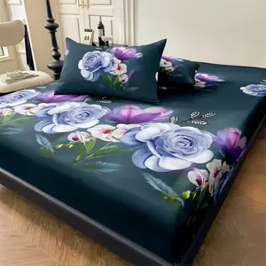 Vibrant Floral Design Bedding Set, 3D Soft Breathable Deep Pocket Sheet, Fashion Print Bed Protector, 1 Sheet + 2 Pillowcases, Home Decor