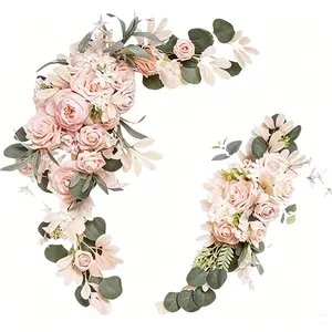 Realistic Rose Flower Corner Set Wedding Arch Floral Arrangement Fake Wall Decor European Wedding Background Photography Props Window Display