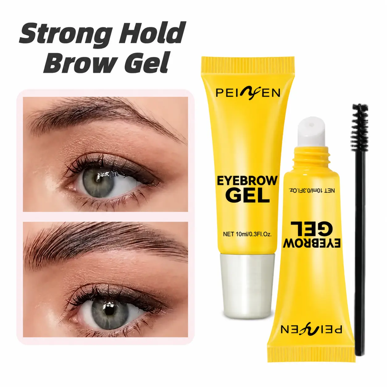 Lightweight Clear Brow Gel with Brush, Strong Hold Eyebrow Styling Gel, Fluffy Brow Lift & Precisely Shape Control, Long-Lasting Transparent Brow Fixer for Natural Makeup Look, Easy Daily Brow Grooming Tool