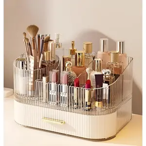 Makeup Organizer with Drawers and 360? Rotating Brush Holder, Large Capacity  Storage for Vanity, Skincare, Perfume, Hair Accessories, Lipstick &  (Cream White, 2-layer)