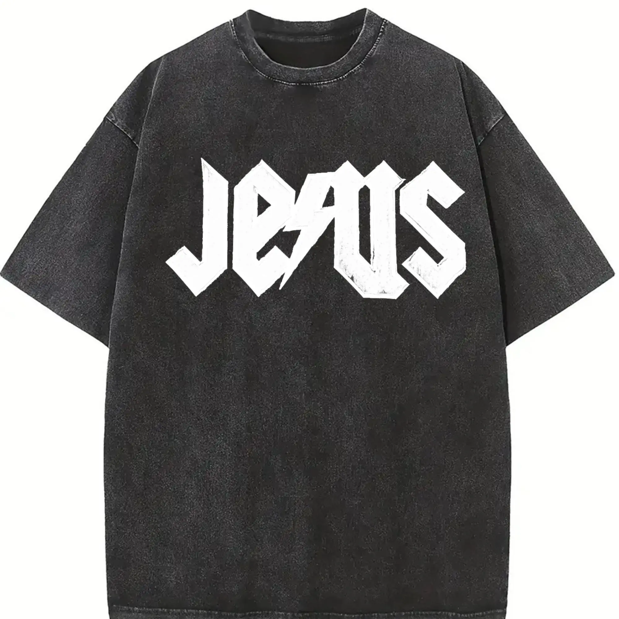 Men's Jesus Embroidered Streetwear T-Shirt - Christian Menswear, Short-Sleeve, Casual, Round Neck Top