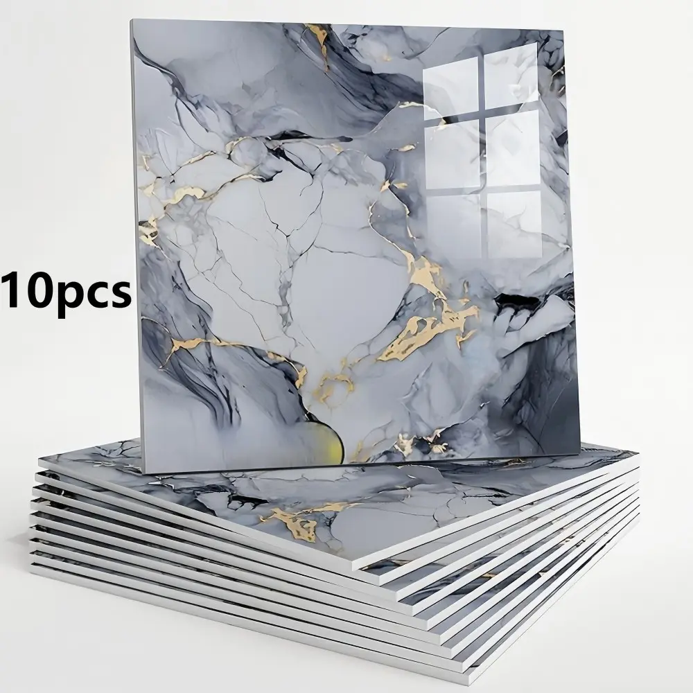 10/20Pcs 13.78" x 13.78" Marble Self-Adhesive Waterproof Shower Wall Panels, Elegant Marble Texture PVC Peel & Stick Tiles, Oil & Splash Proof for Bathroom, Kitchen & Living Room, Real Marble Look, Decorative Tiles, Bathroom Tile Peel And Stick