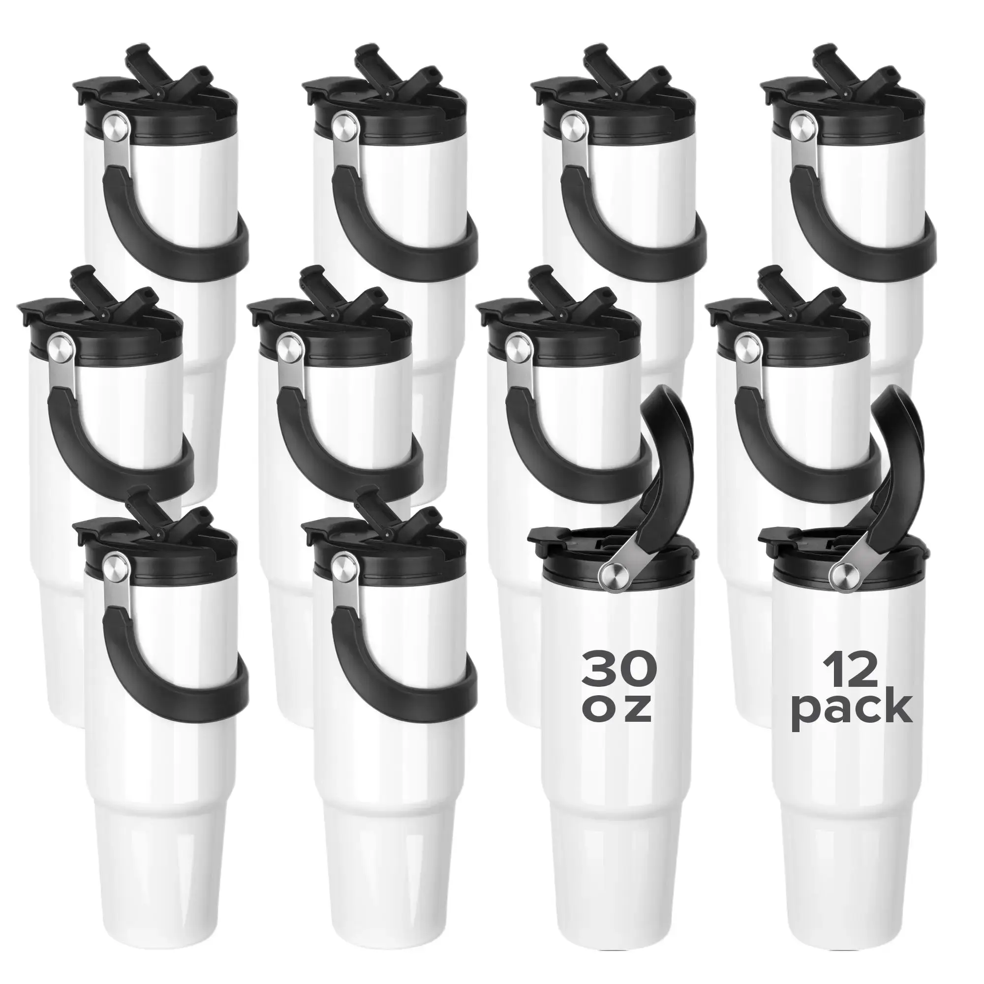 FASTSUB 30oz Sublimation Coated Double Walled Insulated Coffee Tumbler Set (12-Pack) - 304 Stainless Steel BPA & Lead Free Leak-Proof Bottle with Lid & Straw, 8h Warm Hold Oven-Use Portable Tasteless Cooler (Black) for Daily Sipping
