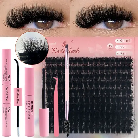 DIY Eyelash Extension Kit for Cosmetic Use, Thin Fiber Lash Clusters at Home (80D-120D Fluffy, 0.07mm Synthetic Natural Texture, 9-16mm Multi-Length, Reusable, Beginner-Friendly) with Bond, Seal, Glue, Tweezers, Remover – Daily/Party Makeup Essential