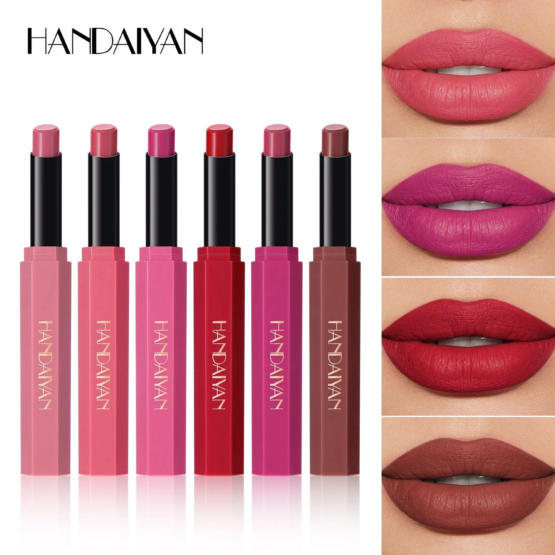 Handaiyan Matte Portable Lipstick, Simple 6 Color Foggy Lipstick, Compact Makeup, Intensely Pigmented, Long-Lasting, Perfect for Daily Use