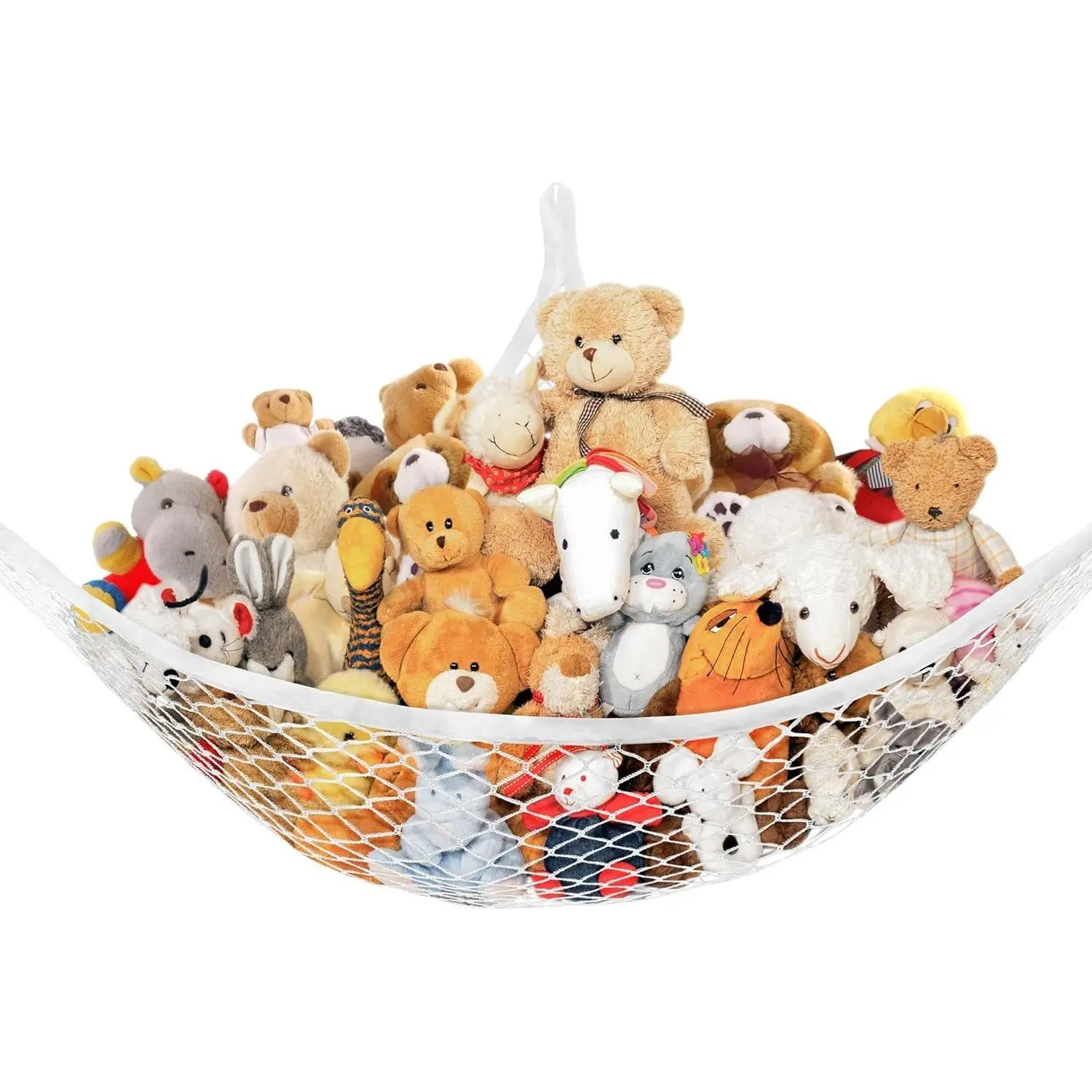 1 Pack-Large-White Polyester Hangable Stuffed Animal Net Hammock Organizer, Corner Mount Large Size Kids' Room Decor, Plushie Toy Storage Solution, Organizing