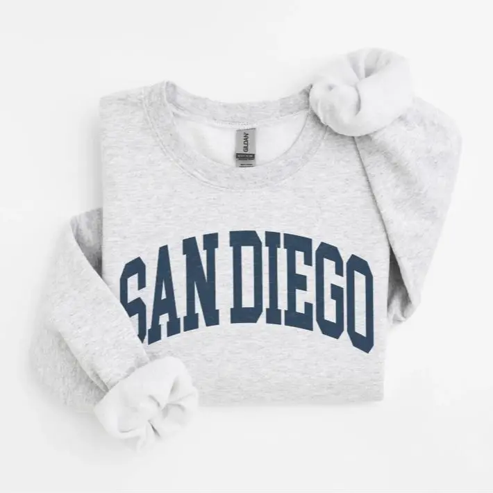 San Diego City Sweatshirt, California Pullover, Vintage Varsity Aesthetic, Trendy Travel Destination Gift, Unisex Crewneck Sweatshirt Cotton Fabric