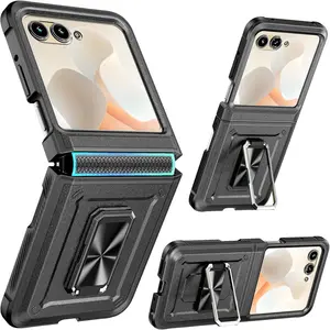 for Motorola Razr 2024/2025 Case [Not fit Ultra or Plus], with Hinge Protection & Built-in Screen Protector,360 ° Kickstand Full-Body Rugged Shockproof Protective Cover for Moto Razr 2024 - Black