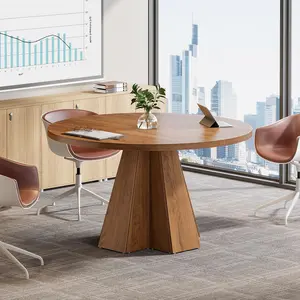 TRIBEWOOD  Round Conference Table, Small Meeting Table with Thickened Tabletop and Tapered Base, for Conference Room, Meeting Room, Small Space, Office