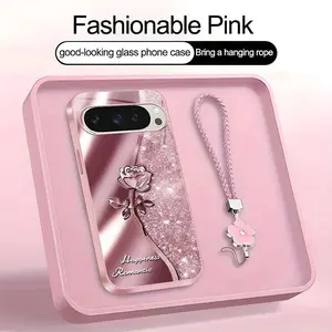 Suitable for [Google Pixel 9 Pro] high-end phone case，a beautiful four-leaf clover lanyard is included,printed case, no glitter，exquisite high-quality rose pattern,a variety of colors are available for you to choose from YM99