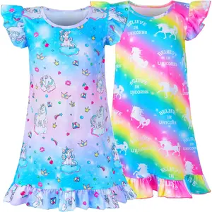 Z-CPA74   2pcs Girls Nightgowns, Unicorn Nightgown Princess Pajama Dresses for Girls Sleepwear Nightie