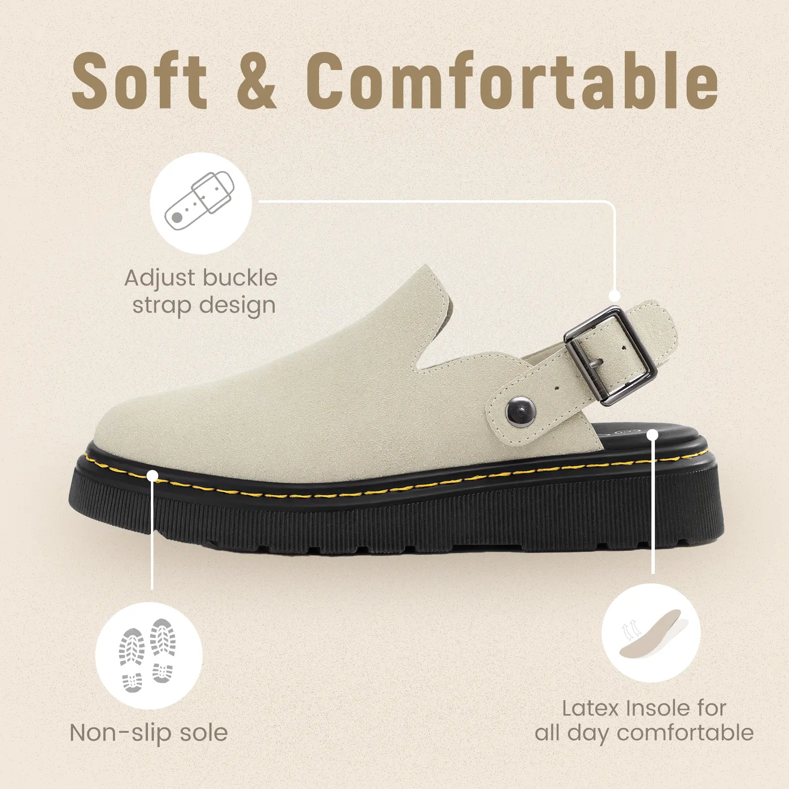 Athlefit Women's Slip-on Suede Clogs Comfortable Latex Footbed Slingback Mules with Adjustable Strap for Work Walking Daily Wear slippers Footwear Girl