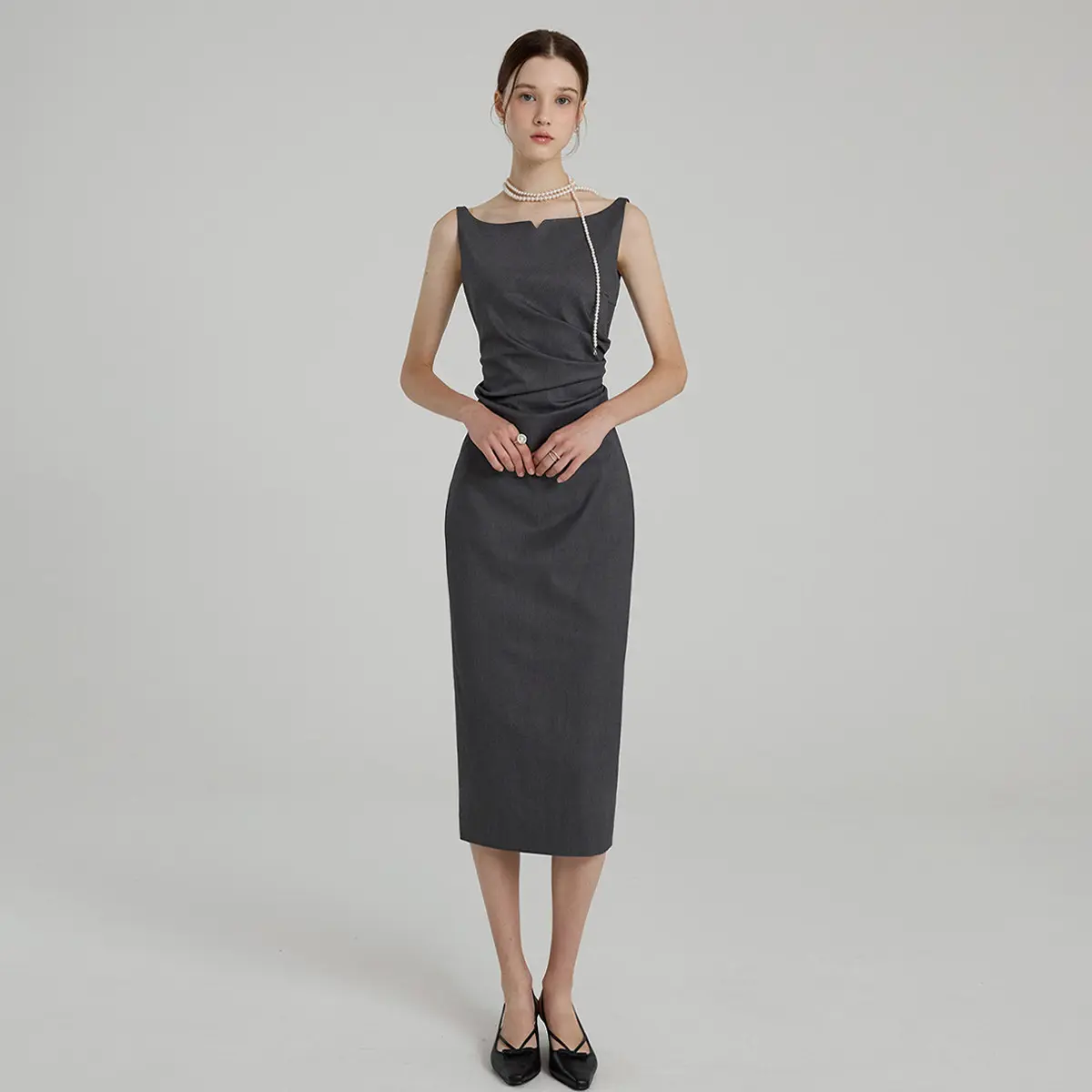 2026 New French Elegant Commuting Suit Dress for Women, Summer High-End Design Pleated Gown Tank Dress