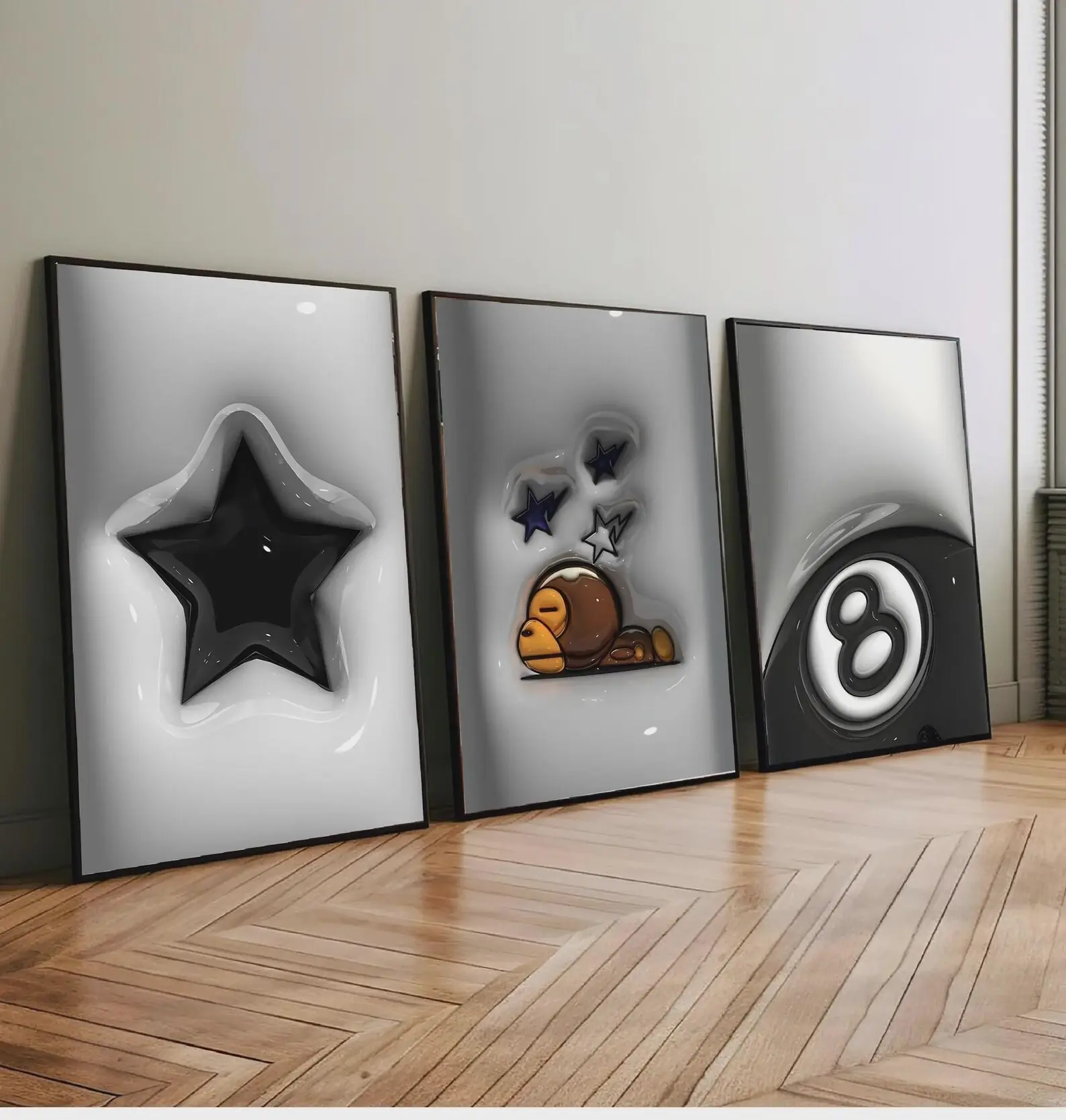 HypeBeast 3-Piece Room Decor Set - KAWS Poster, 3D Wall Art, Trendy Home Decor for Living Space