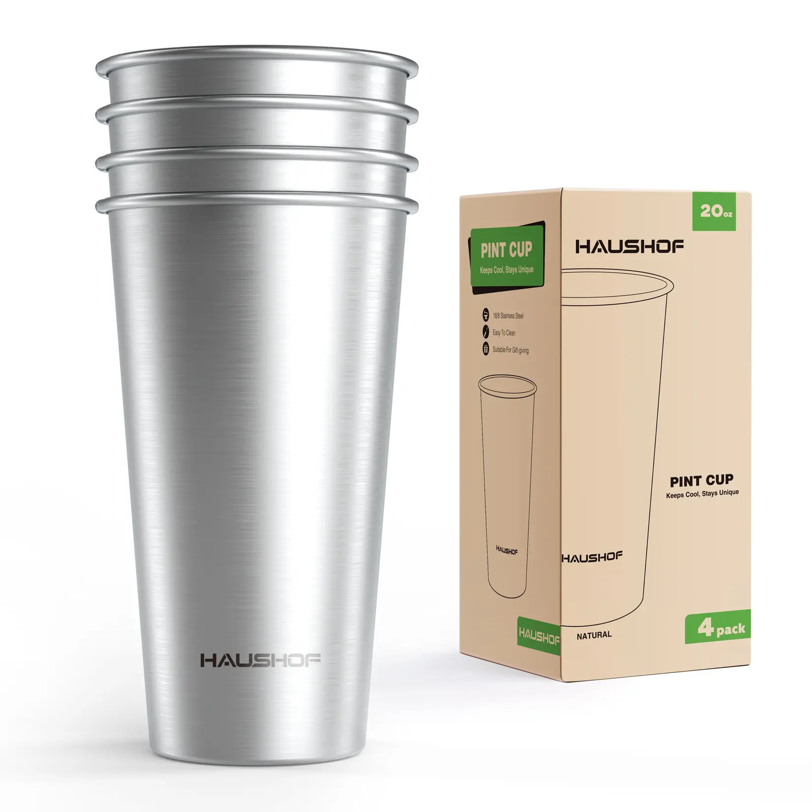 #backtoschool HAUSHOF Pint Cup, Stainless Steel Cups, Stackable Metal Drinking Cups, Stacking Beer Pint Cups for Home, Party, Camping, Outdoor, Unbreakable