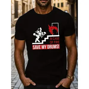 GGOR [Save My Drums Tee] Save My Drums Print T Shirt - Casual Short Sleeve Tee for Men - Summer