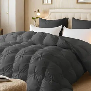 Luxurious Goose Down Comforter - 100% Egyptian Cotton, Fluffy & Warm, Three-Dimensional Pleated Design, Available in White, Gray, Black, Four Seasons Duvet, Twin Queen King And More Size