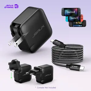 JSAUX 65W USB C Charger for Nintendo Switch 2, Powers in TV Mode, with EU/UK Plugs & 6.6FT Cable, GaN PD Fast Charging for Steam Deck, ROG Ally, Galaxy, Pixel, iPhone 15/16, Tablet & Laptop – Black