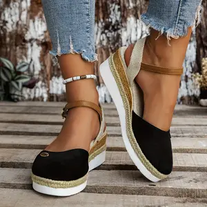 [Summer Espadrille Wedge Sandals] Casual Summer Espadrille Wedge Sandals - Women's Closed Toe Canvas Ankle Strap Slingback Shoes Footwear Girl Comfort Blue Ballroom