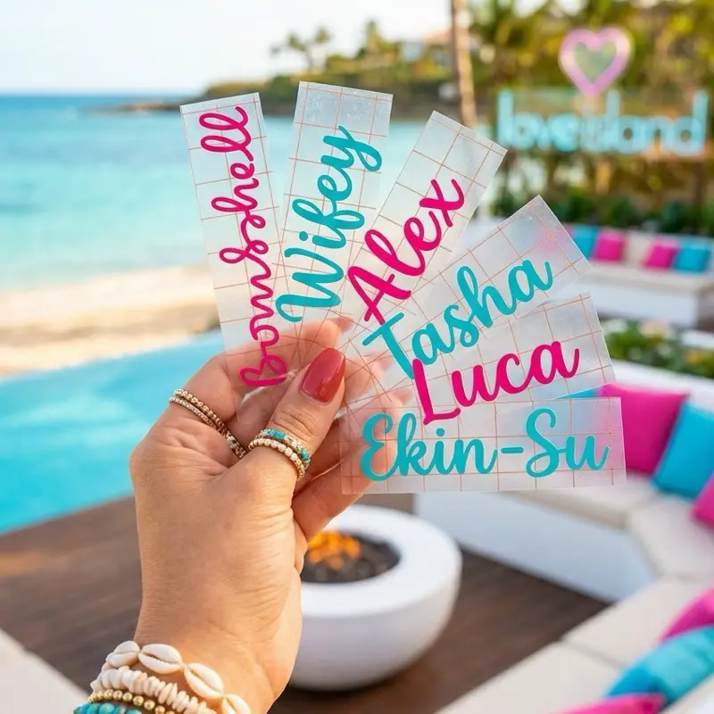 Personalised Love Island Theme Name Decal for water bottle or cups , Adhesive Tape, Self Adhesive Label