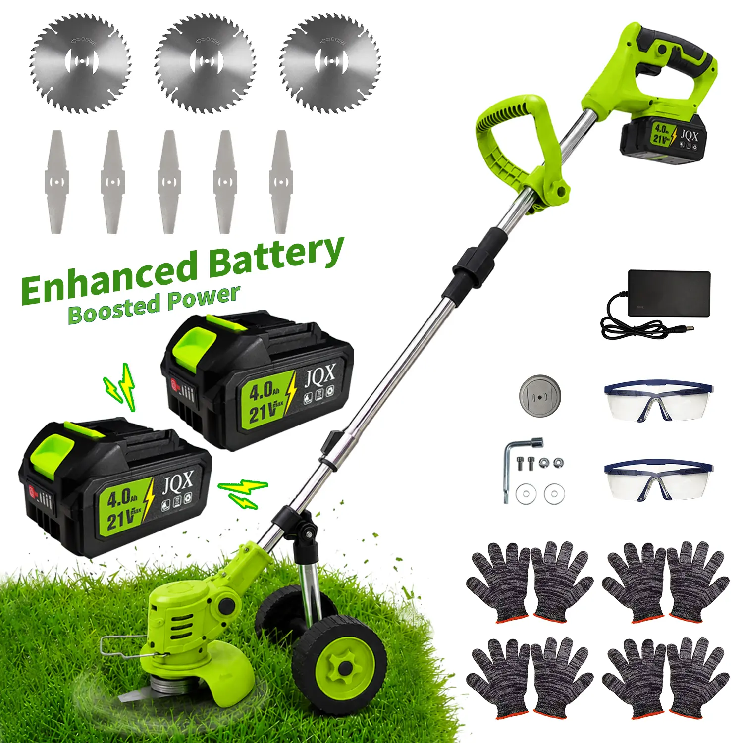 3-in-1 Cordless Weed Whacker with Adjustable Handle -Lightweight Electric Grass Trimmer, Multi-Blade System,Quiet Operation for Garden Lawn Maintenance