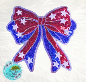 LARGE America Coquette Bow Sequin 10.5” Iron-On Patch