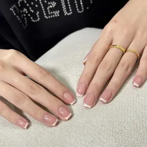 French Short Square Fake Nail, 30pcs Glossy French Tips Press on Nails with Nail File & Tape, Removable Nail Art Artificial Full Cover, Acrylic Nails Extension, Women Girls Diy Manicure