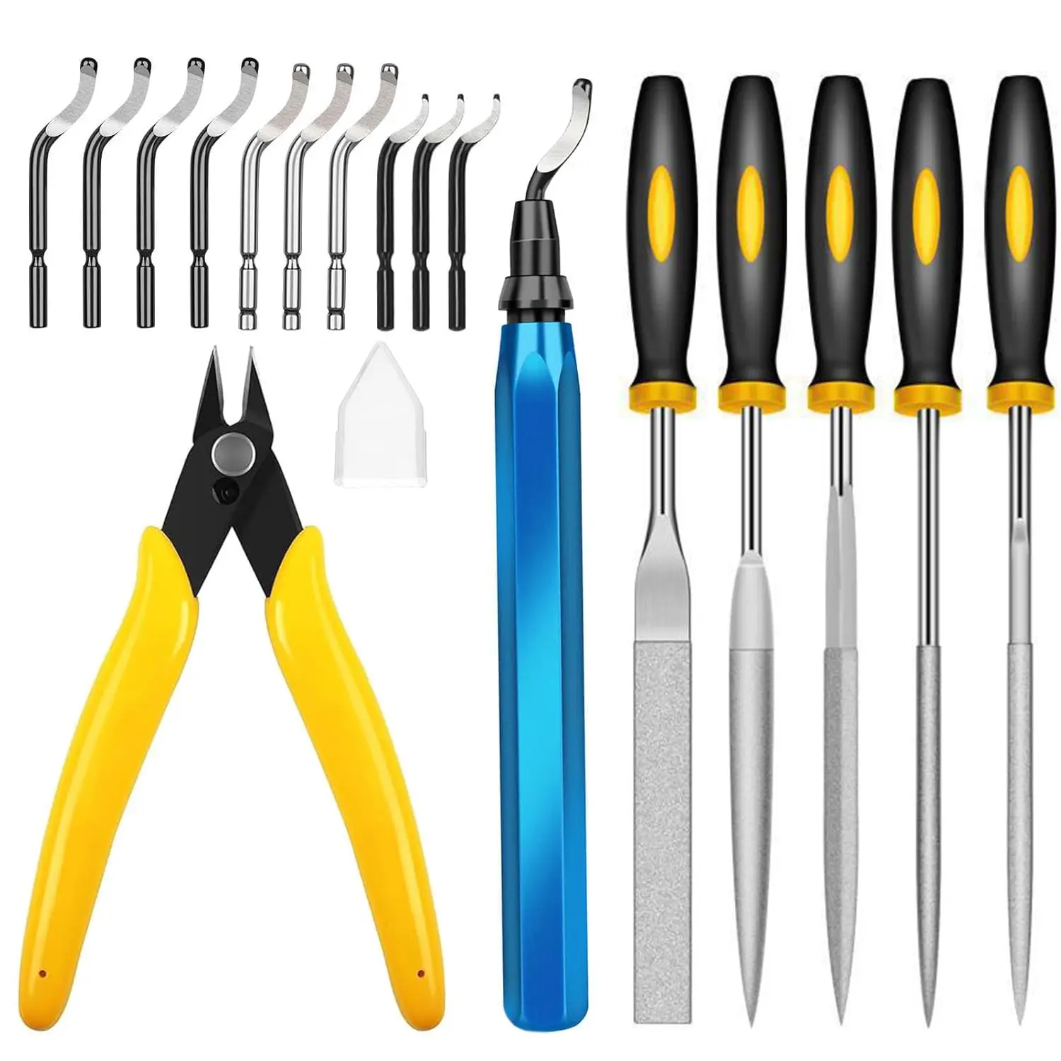 3D Print Deburring Tool Set with 11 High Speed Steel Multipurpose Blades Removing Burr,5 Needle File,1 Micro Wire Cutter for 3D Printed Edges Metal Resin Copper Plastic PVC Pipes,Tools & Hardware