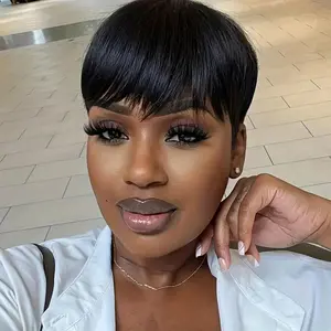 OPQHAIR Short pixie cut Women'S Pixie Cut Short Wig with Bangs Full Machine Brazilian Human for Casual & Sporty Style Casual Hair Style Natural Hair Texture Short Hair Wig