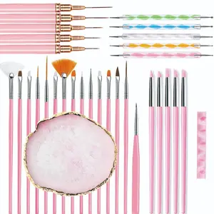 32 Pcs Nail Art Pen & Palette Set, Gel Brush Dotting & Embossing Tools, DIY Nail Salon Tools for Nail Design and Detail Drawing