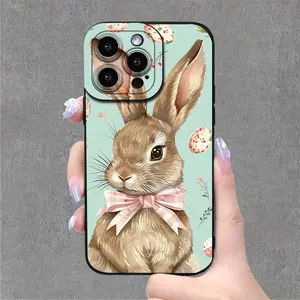 An Easter bunny pattern phone case, TPU shockproof full protection case, suitable for iPhone 17/16/15/14/13/12/11 PRO MAX PLUS AIR E XS and PROMAX MINI, is an ideal gift for friends and family, MS2751