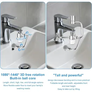 Faucet Extender for Kitchen Sink, 1440 °   Rotatable Swivel Aerator with 2 Spray Modes, Stainless Steel Universal Faucet Attachment, Bathroom Sink Extender with Installation Tools Included