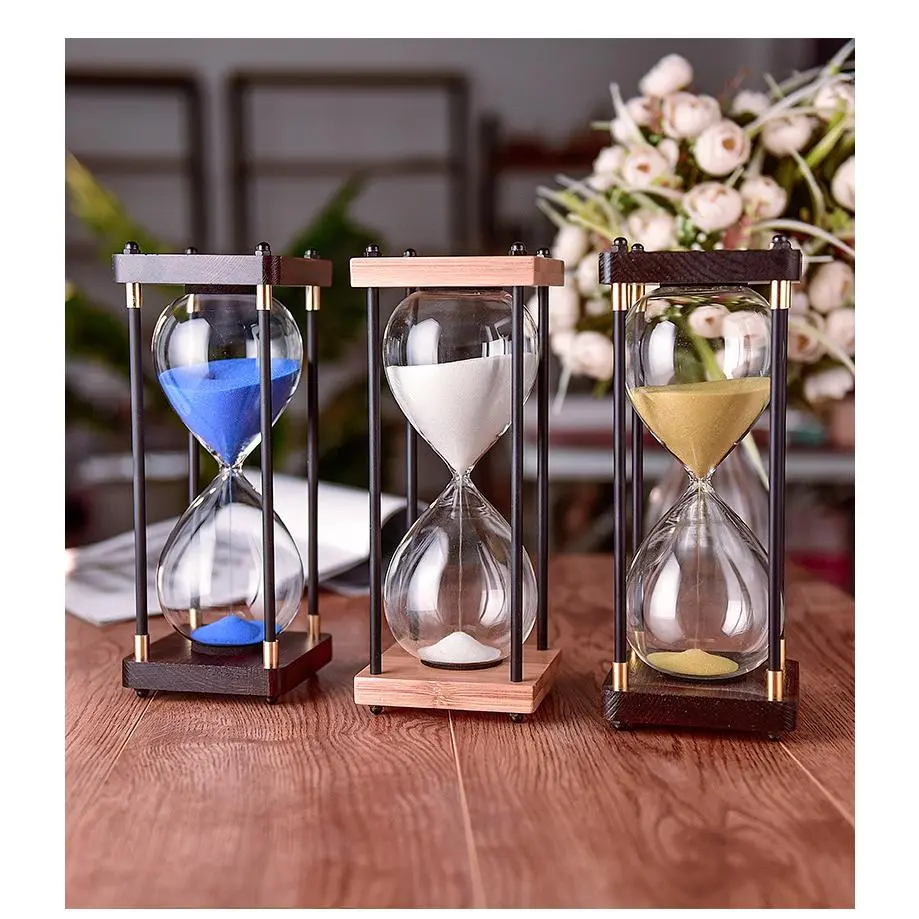 Wooden Frame Anti-Shock Glass Hourglass Egg Timer - 15/30/60 Minute Options, Vintage Decor for Home Office Adults