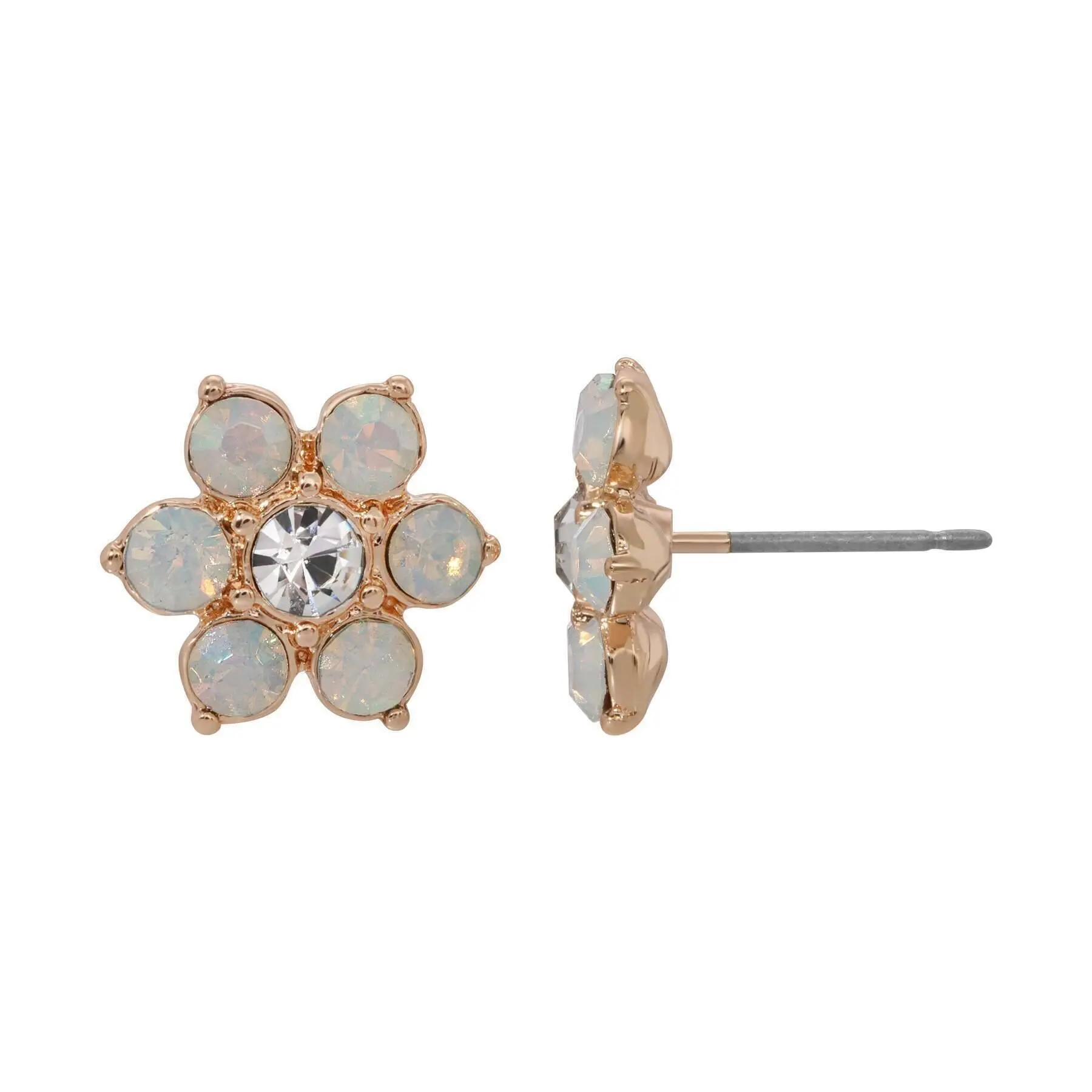 Opal Radiance Stone & Crystal Flower Stud Earrings