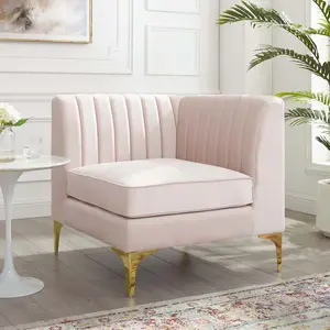 Modway Triumph Channel Tufted Performance Velvet Sectional Sofa Corner Chair in Pink