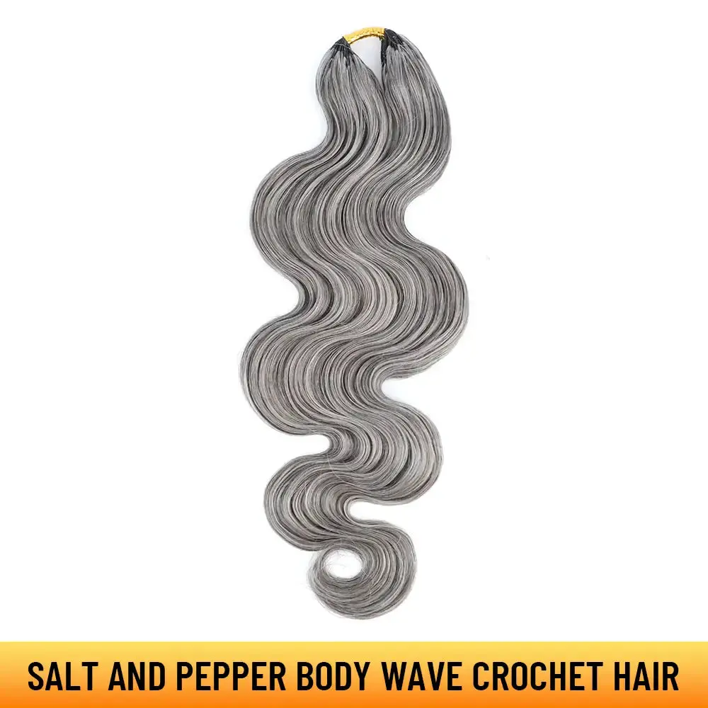 YGwigs Salt & Pepper Feather Crochet Human Hair Mircale Knots 85% Gray Body Wave