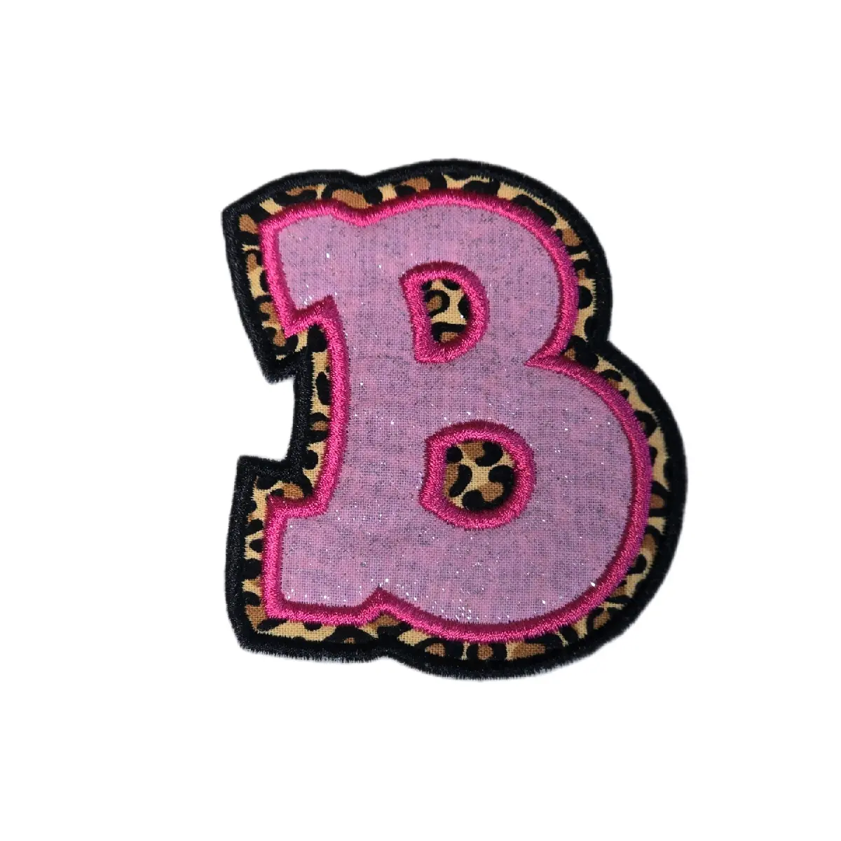 Cheetah and Pink Glitter Letter B Iron On Embroidered Applique Patch