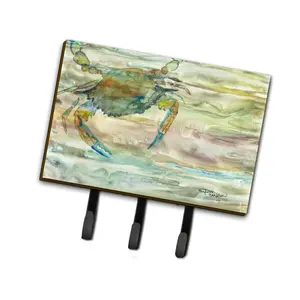 212 MAIN Coastal Theme Blue Crab Sunset Metal Hardboard Leash & Key Hanger - 6x2x9 in. Wall Hook, Home Decor Organiser, Home Supplies Accessory