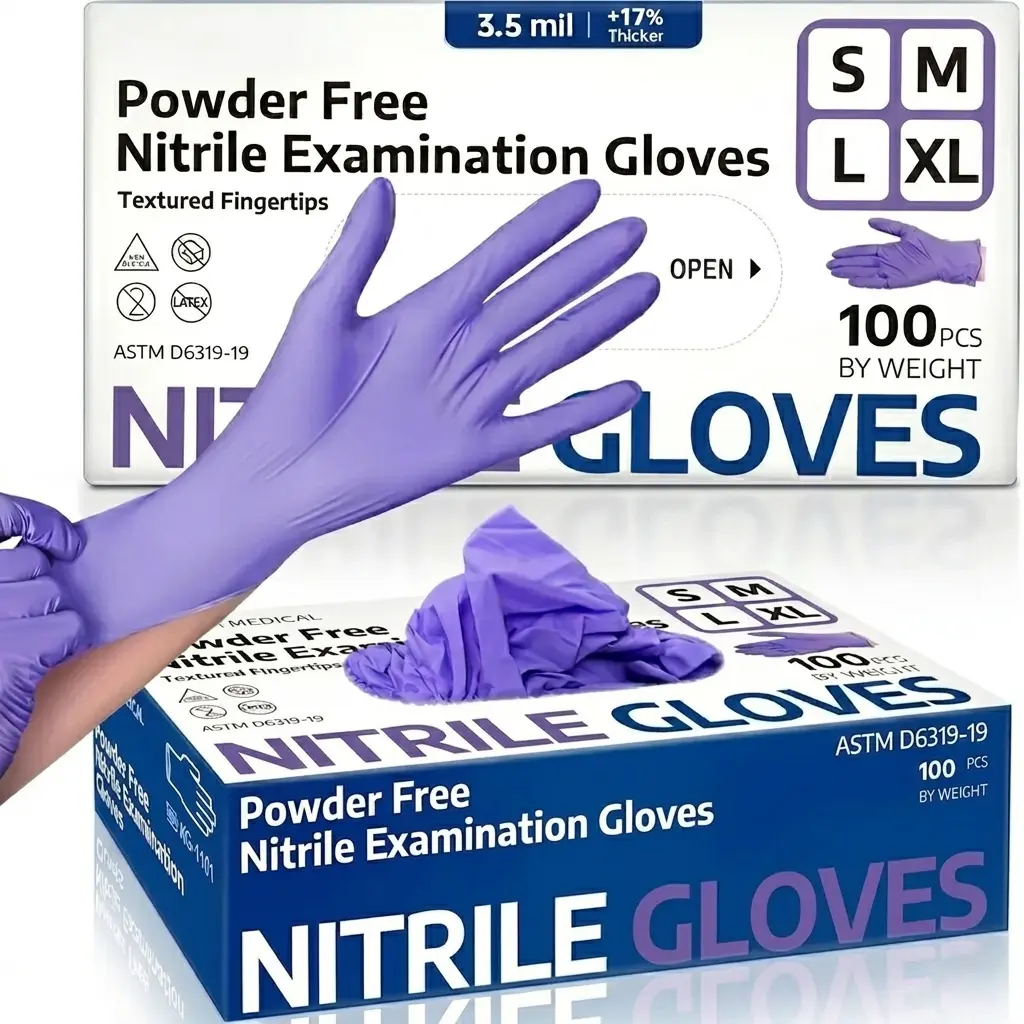 100PCS Blue Violet Nitrile Gloves Durable Waterproof and Disposable Latex-Free Gloves, Ideal for Cooking, Bathroom, Kitchen Cleaning, Mechanics, Pet Care, Medical, Tattooing, Car Repair, Gardening, Manicure, Beauty Salon and Food Prep