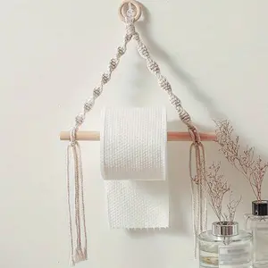 Bohemian Style Paper Towel Holder, Handmade Cotton Rope Woven Toilet Roll Hanging Decor, Practical Home Decoration Accessory, Bathroom Organizer Supplies